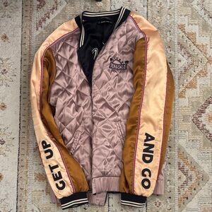 Pink and Brown Quilted Bomber Jacket